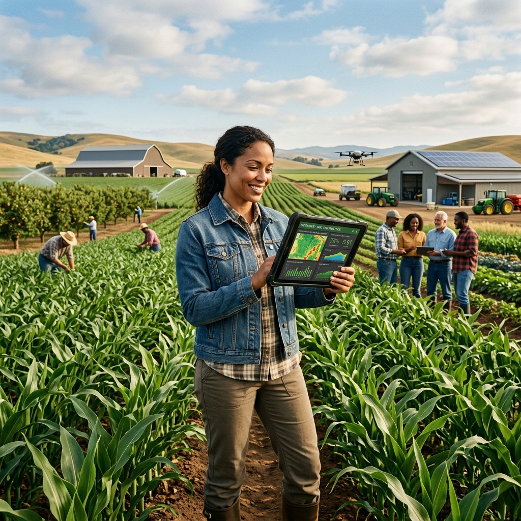 Farmers reviewing data in the field
